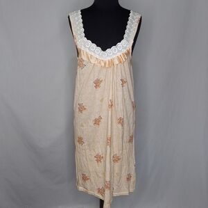Sara Intimates Vtg Nightgown Teddy Bear Ruffle Lace Embroidered Trim Midi Dress